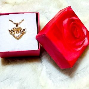 Rose Gold plated, CZ, heart with wings necklace